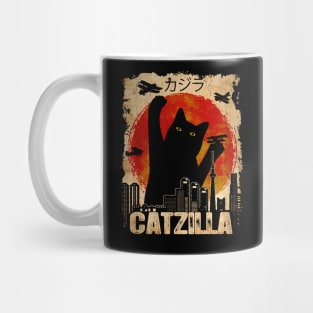 Vintage Catzilla Funny Black Cat Mug